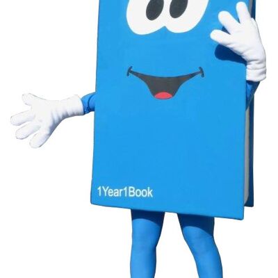 Costume de mascotte personnalisable de livre bleu géant.