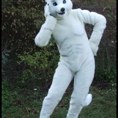Costume de mascotte personnalisable de grand lapin blanc, athlétique.