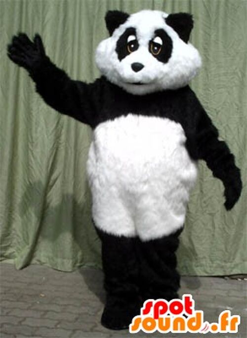 Costume de mascotte personnalisable de panda noir et blanc.