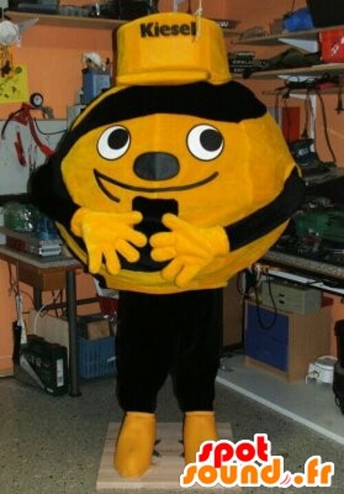 Costume de mascotte personnalisable de ballon, jaune ou orange et noir.