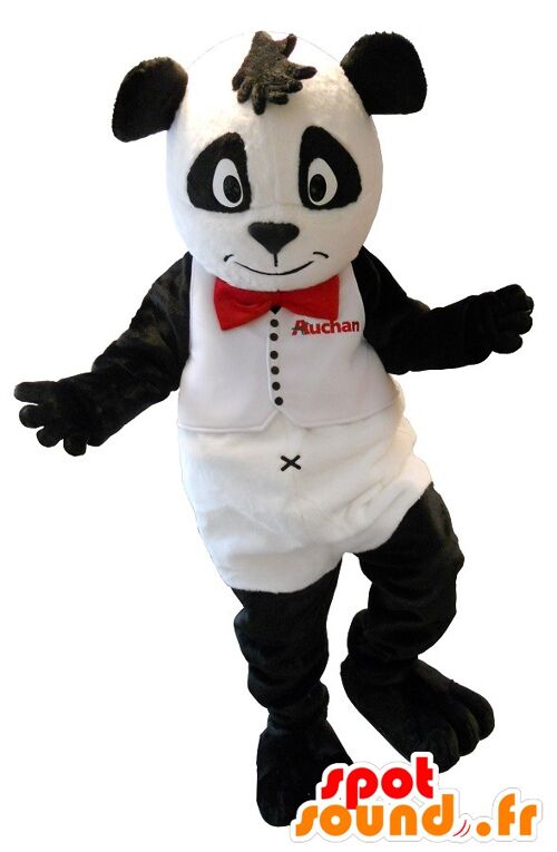 Costume de mascotte personnalisable de joli panda noir et blanc.