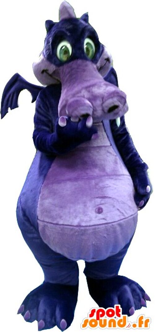 Costume de mascotte personnalisable de dragon violet et mauve.