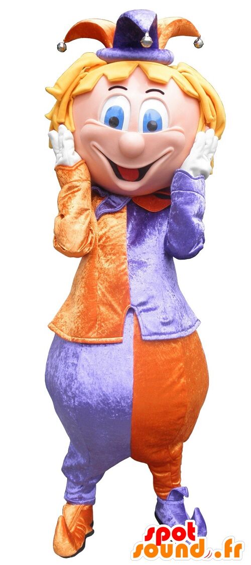 Costume de mascotte personnalisable de clown, de bouffon du roi.