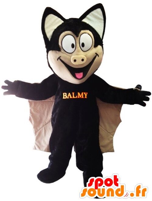 Costume de mascotte personnalisable de belle chauve-souris noire.