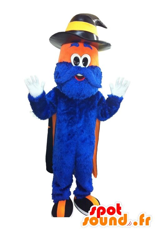 Costume de mascotte personnalisable de bonhomme poilu bleu et orange.