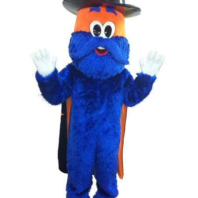 Costume de mascotte personnalisable de bonhomme poilu bleu et orange.