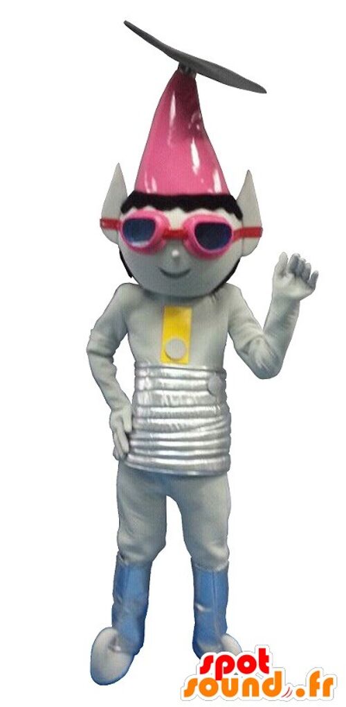 Costume de mascotte personnalisable de troll, d'extra terrestre gris métallique.