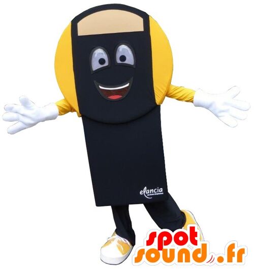 Costume de mascotte personnalisable de pèse-personne noir et jaune.