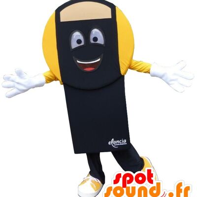Costume de mascotte personnalisable de pèse-personne noir et jaune.