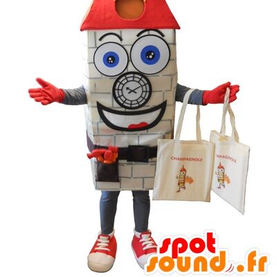 Costume de mascotte personnalisable d'horloge grise, géante, d'église.