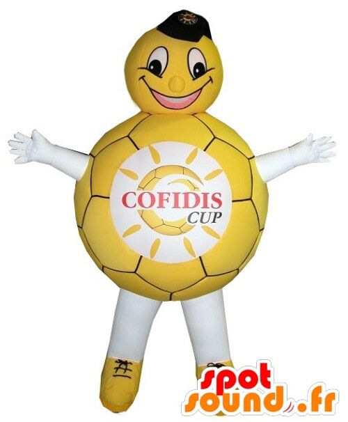 Costume de mascotte personnalisable de ballon jaune et blanc.