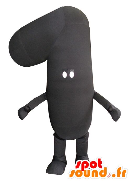 Costume de mascotte personnalisable du chiffre 1, noir.