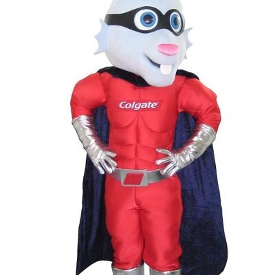 Costume de mascotte personnalisable de lapin habillé en super-héros.