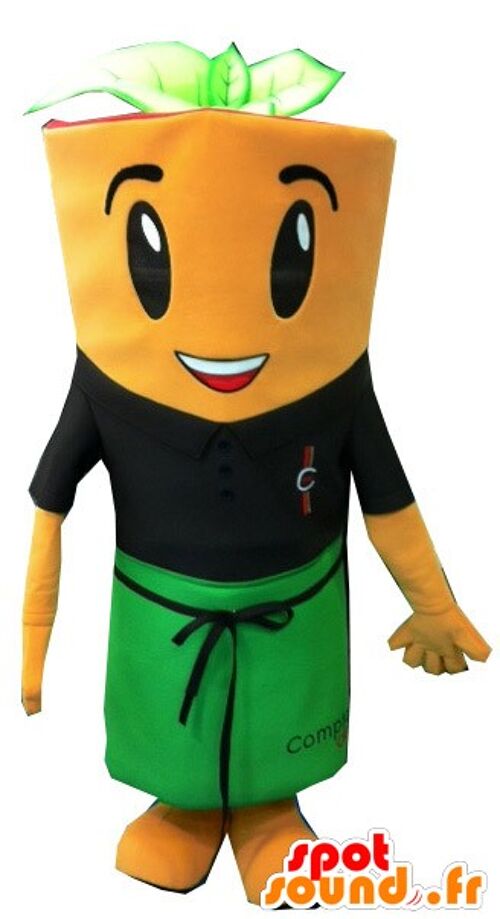 Costume de mascotte personnalisable de carotte géante avec un tablier.