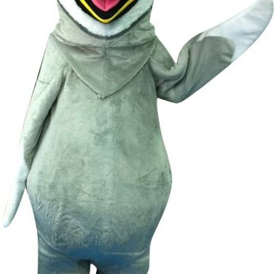 Costume de mascotte personnalisable de pingouin gris et blanc, géant.