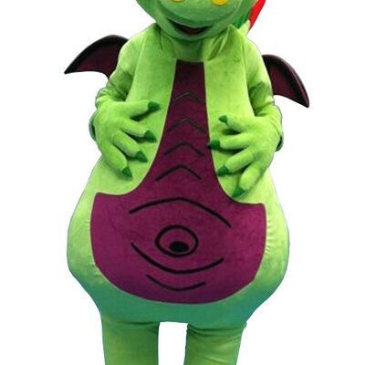 Costume de mascotte personnalisable de dragon vert et violet