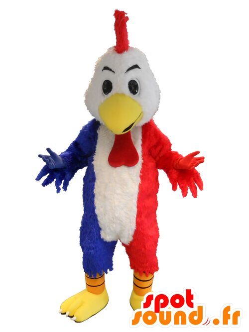 Costume de mascotte personnalisable de coq géant, aux couleurs de la France.