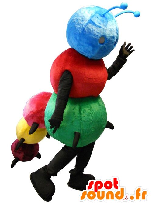 Costume de mascotte personnalisable de chenille multicolore.