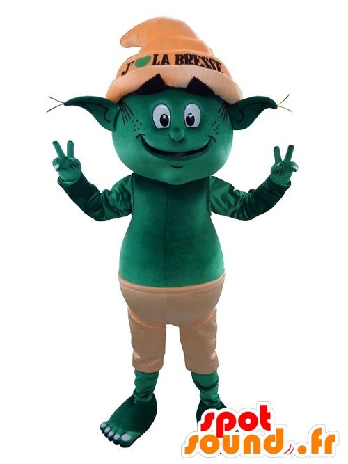 Costume de mascotte personnalisable de troll, de lutin vert.