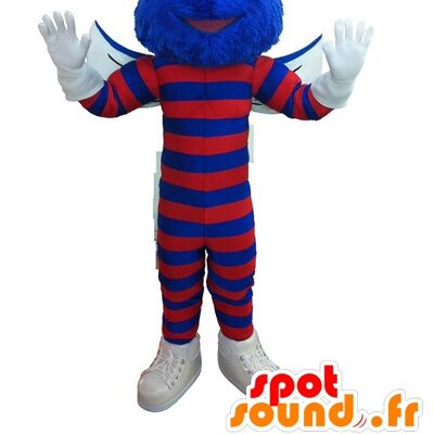 Costume de mascotte personnalisable de guêpe bleue rayée de rouge.