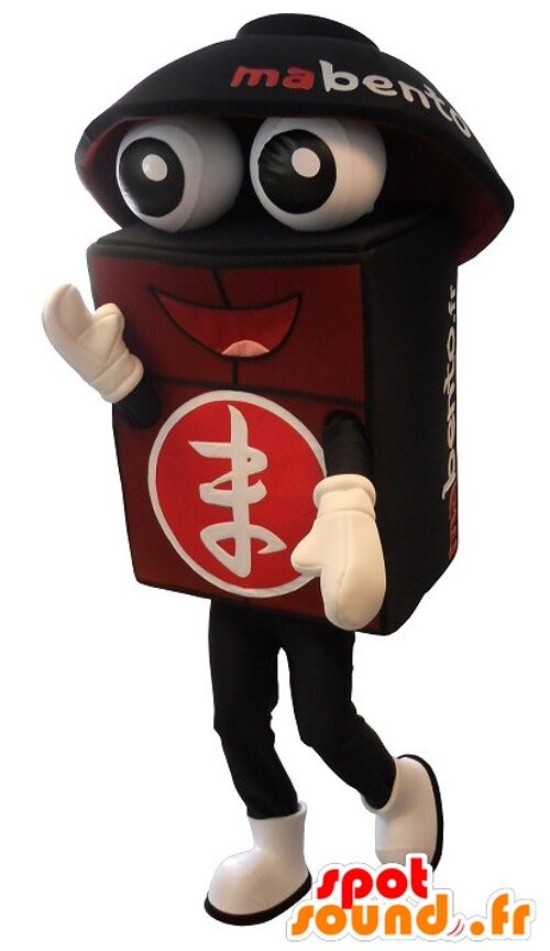 Costume de mascotte personnalisable de bento géant, noir et rouge.