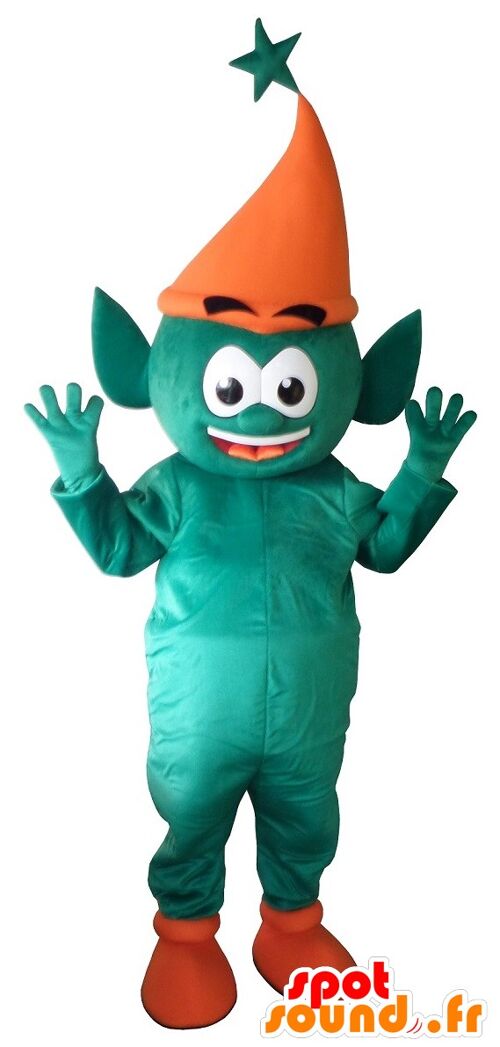 Costume de mascotte personnalisable de lutin vert, d'elfe géant.