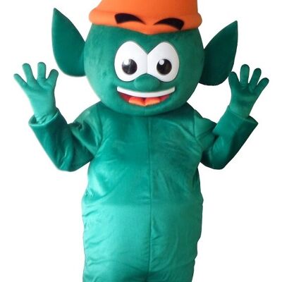 Costume de mascotte personnalisable de lutin vert, d'elfe géant.