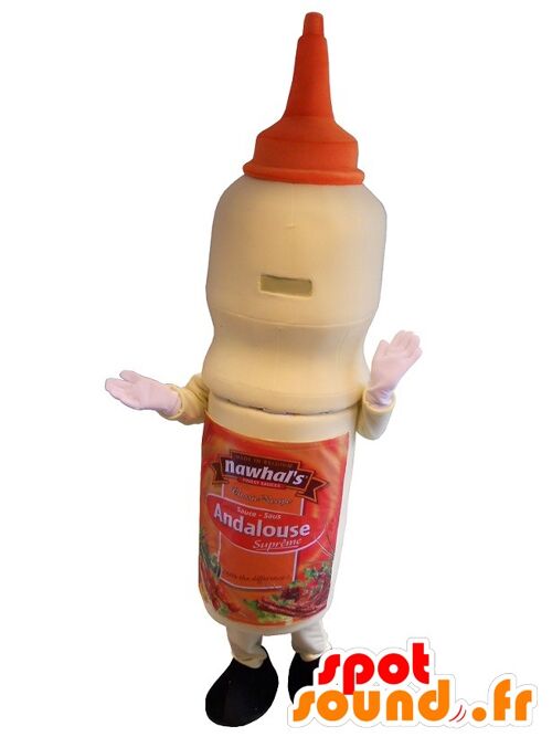 Costume de mascotte personnalisable de grand pot de sauce pour snack.