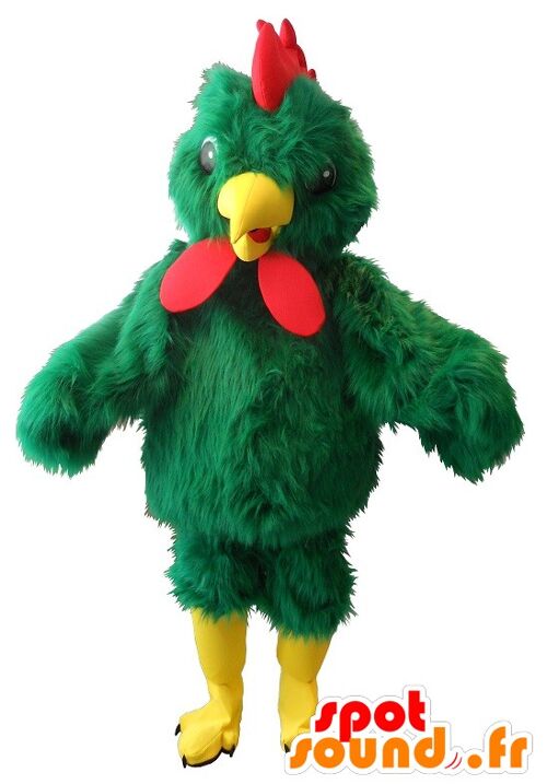 Costume de mascotte personnalisable de coq vert, géant.