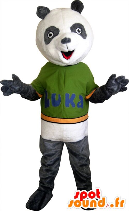 Costume de mascotte personnalisable de panda gris et blanc.