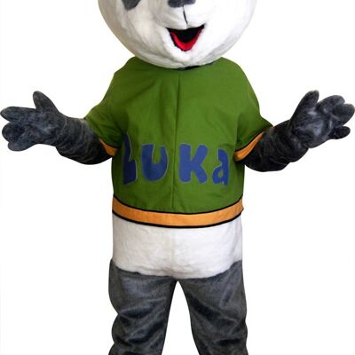 Costume de mascotte personnalisable de panda gris et blanc.