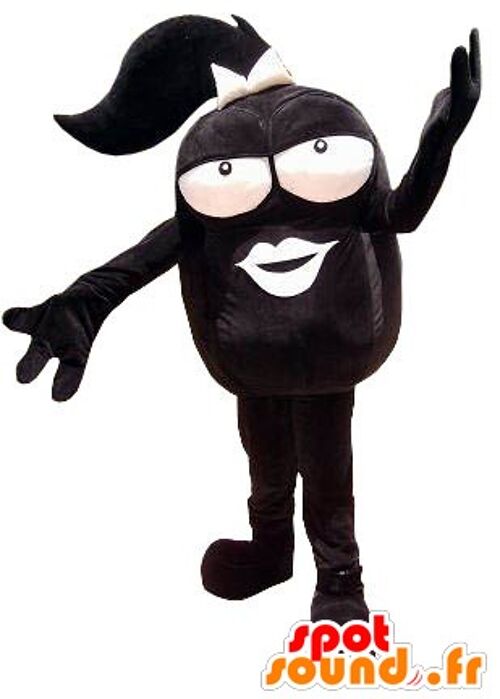 Costume de mascotte personnalisable de grosse tête de femme, de couleur noire.