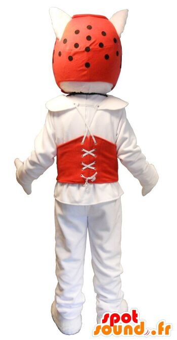 Costume de mascotte personnalisable de chien blanc en tenue de taekwondo. 2