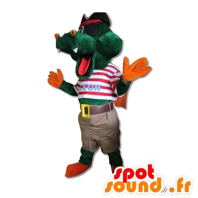 Costume de mascotte personnalisable de joli crocodile habillé en costume de pirate.