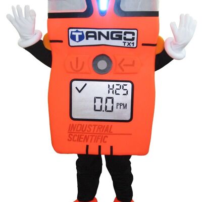 Costume de mascotte personnalisable d'ampèremètre orange, géant.