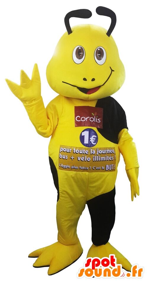 Costume de mascotte personnalisable d'insecte jaune et noir.