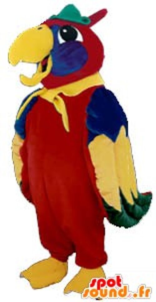 Costume de mascotte personnalisable de perroquet coloré.