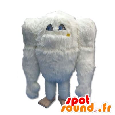 Costume de mascotte personnalisable de gros yéti blanc, tout poilu.