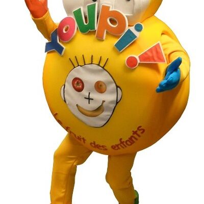 Grosse Costume de mascotte personnalisable jaune pour enfant.
