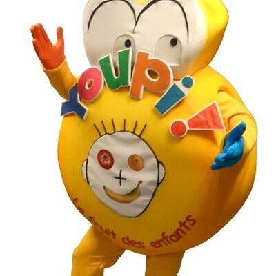 Grosse Costume de mascotte personnalisable jaune pour enfant.