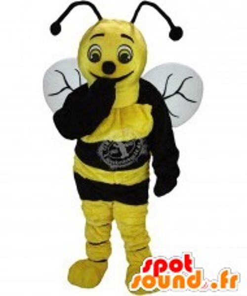 Costume de mascotte personnalisable d'abeille jaune et noire.