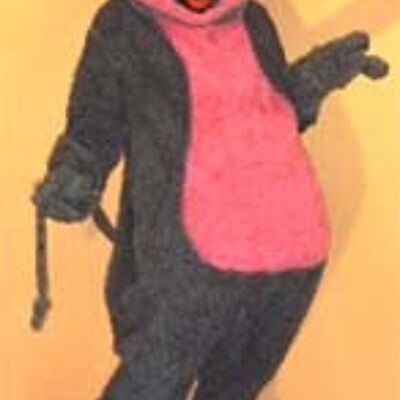 Costume de mascotte personnalisable de souris grise et rose.