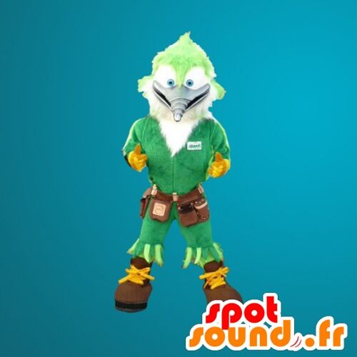 Costume de mascotte personnalisable d'oiseau vert, de pic vert menuisier.