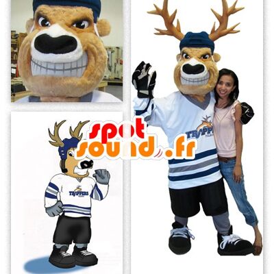 Costume de mascotte personnalisable de caribou, de joueur de hockey.