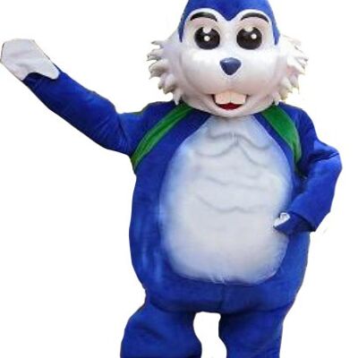 Costume de mascotte personnalisable de lapin blanc et bleu.