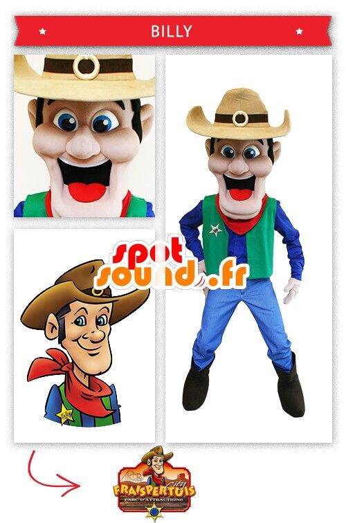 Costume de mascotte personnalisable de cow-boy du far-west.