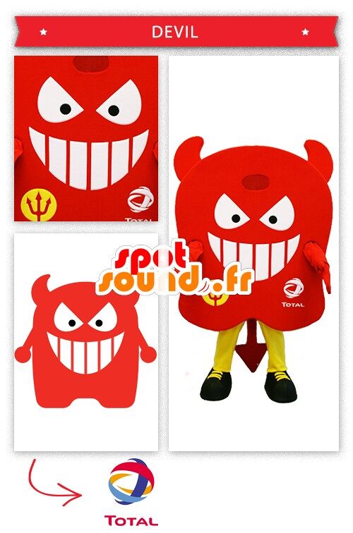 Costume de mascotte personnalisable de diable, tout rouge.