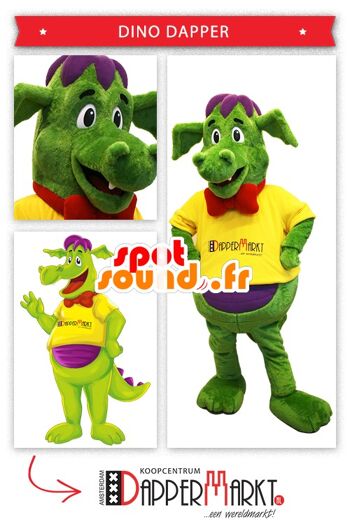 Costume de mascotte personnalisable de dinosaure coloré.