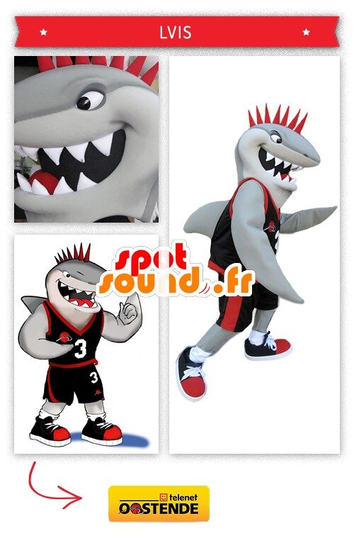 Costume de mascotte personnalisable de requin sportif.