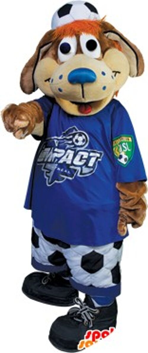 Costume de mascotte personnalisable de chien marron, de supporter de foot.
